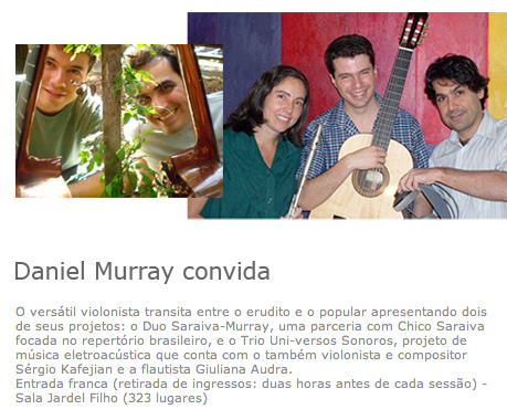 Daniel Murray convida Duo Saraiva-Murray e Trio Universos no Centro Cultural São Paulo