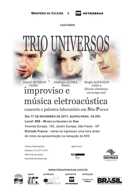 Trio Universos dia 17 de novembro em São Paulo no Museu da Imagem e do Som