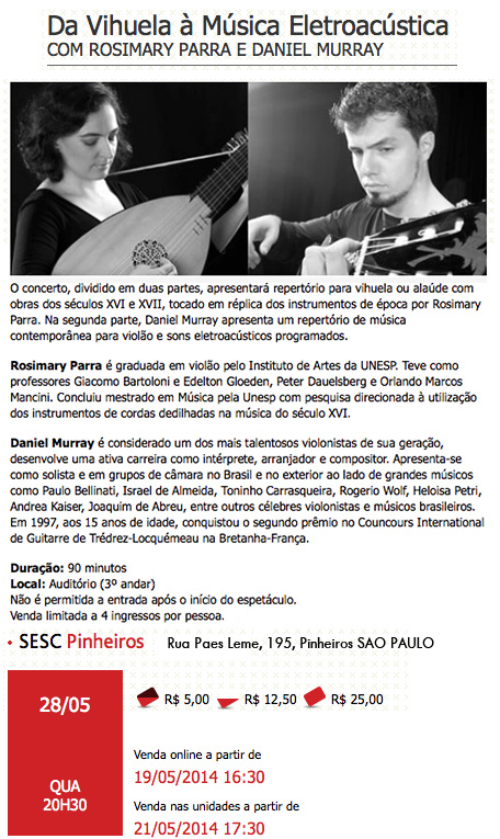 Formas do violão, 28 de maio no SESC Pinheiros
